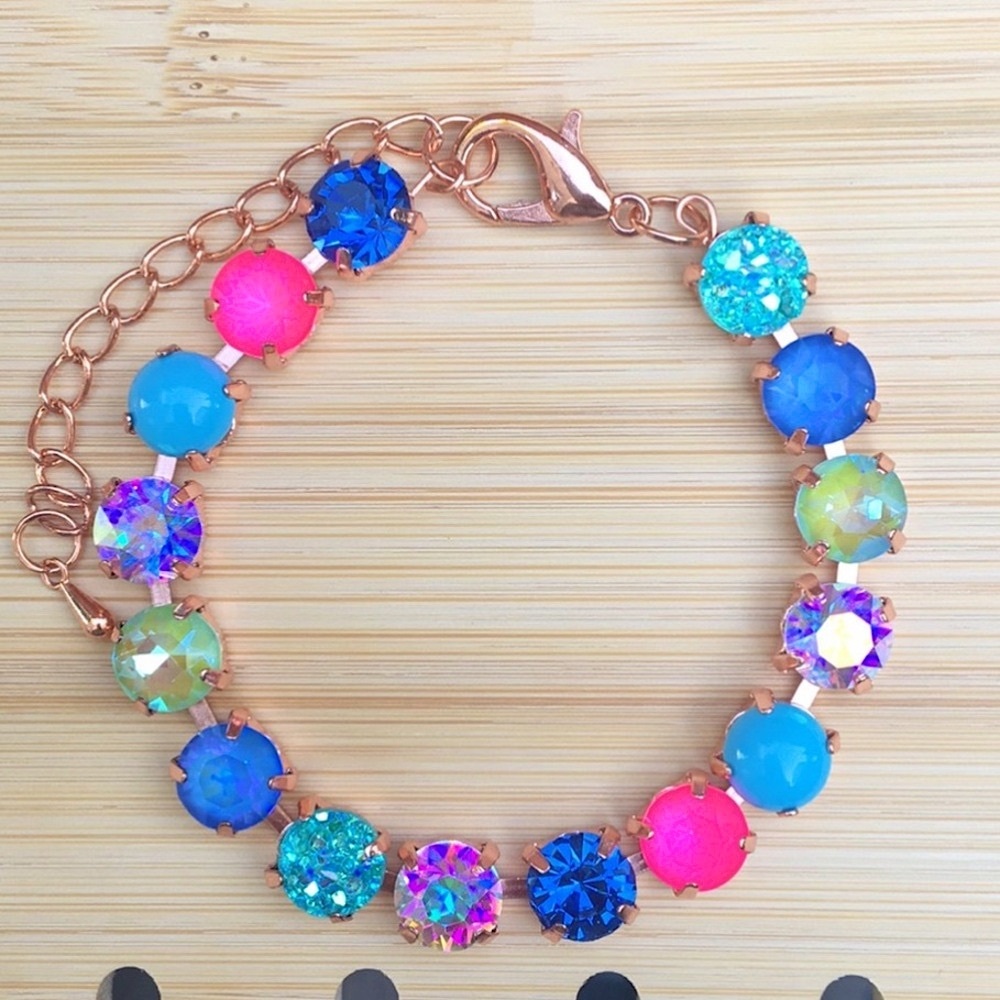 Sapphire Aurora Borealis + Fuchsia Hot Pink “Lillie” Crystal Tennis Bracelet